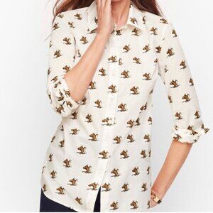 Talbots Equestrian Horse Print Long Sleeve Button up Top Size P